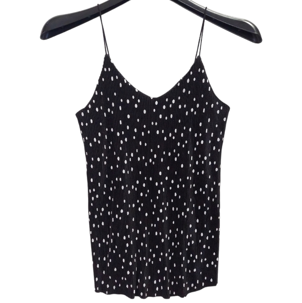 Womens Tank top Small Black Pleated Flare Sleeveless Stretch V-neck New